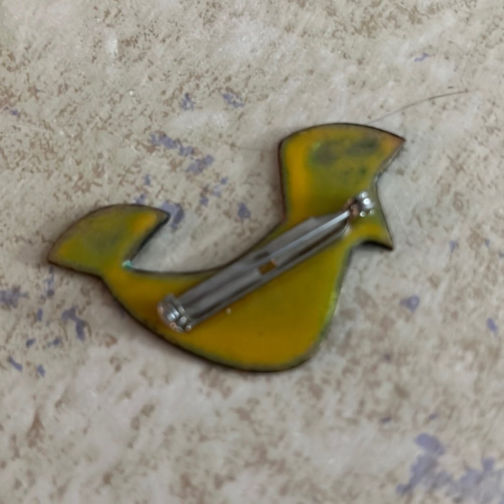 Vintage Enamel on Copper Pin Aztec Bird 1960s - Picture 3 of 5